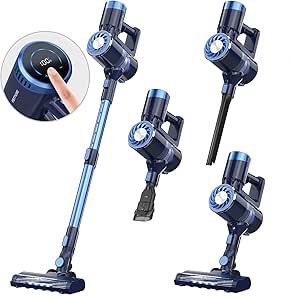 Aspiradora Escoba sin Cable con Pantalla táctil, 4 en 1 Aspirador sin Cable, Sistema de Filtración de ciclón, Batería extraíble hasta 30 min, Taza de Polvo de 1,2 litros, para Casa & Mascotas
